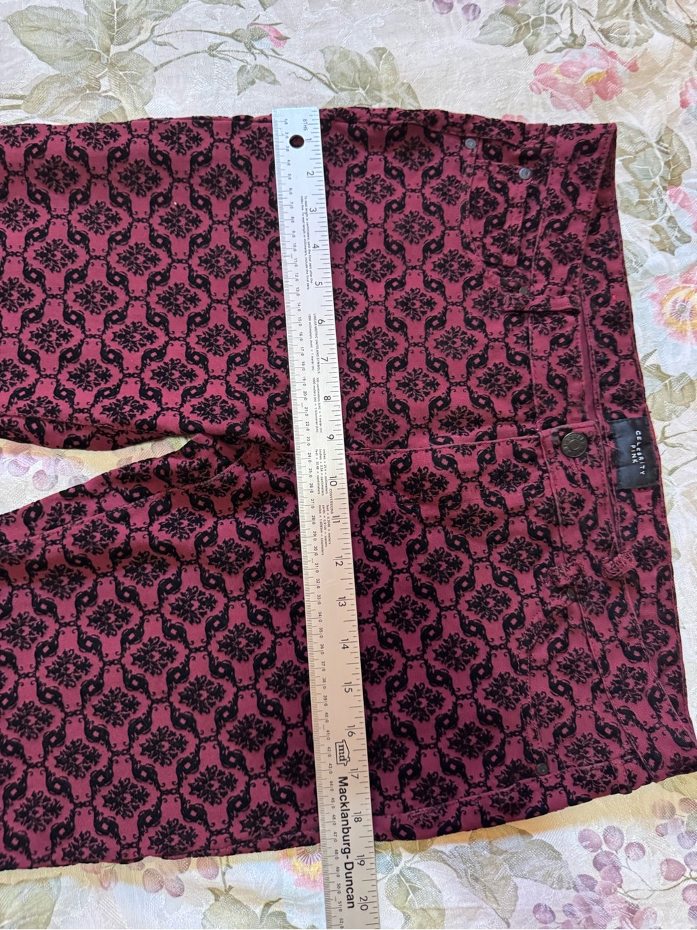 Celebrity Pink 15/32 Burnt Red Black Flocked Damask Skinny Pants Goth - Picture 10 of 10